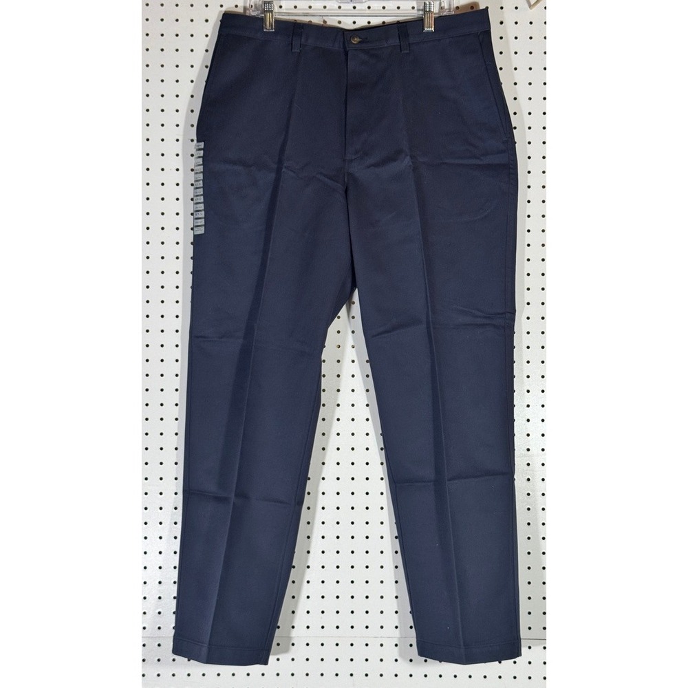 Haggar Freedom Khaki Mens 36x32 Navy Blue Plain Front Cotton Stain Resistant New